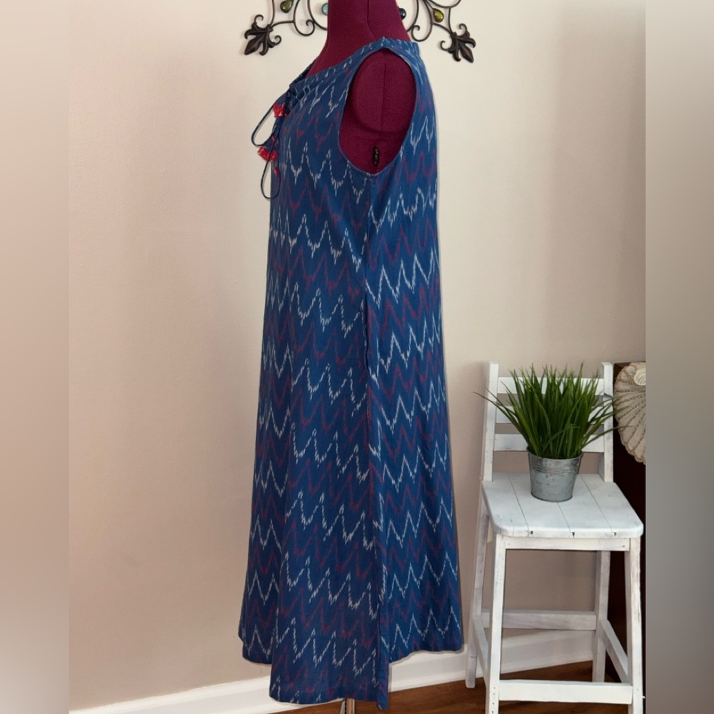Jaypore NWOT indigo blue cinch neck cotton A line dress XL India - Picture 8 of 12